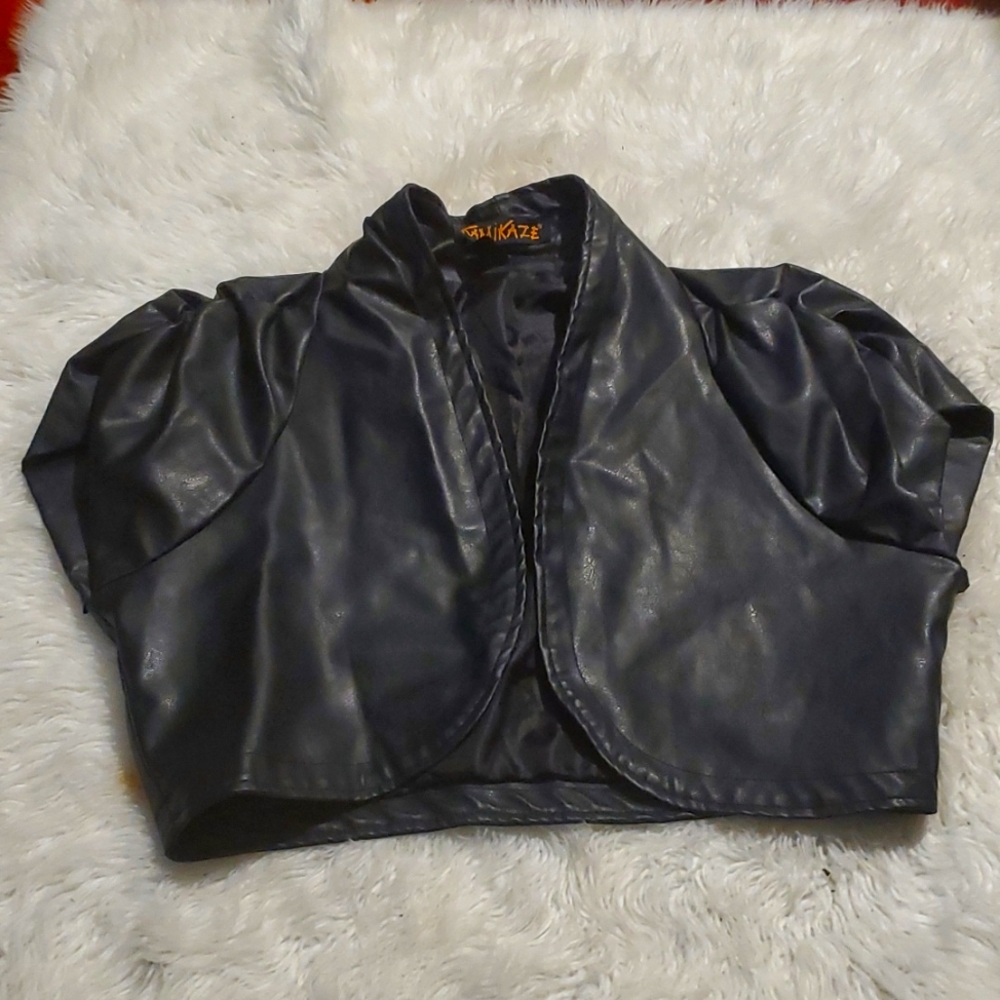 Faux leather cropped bolero shrug